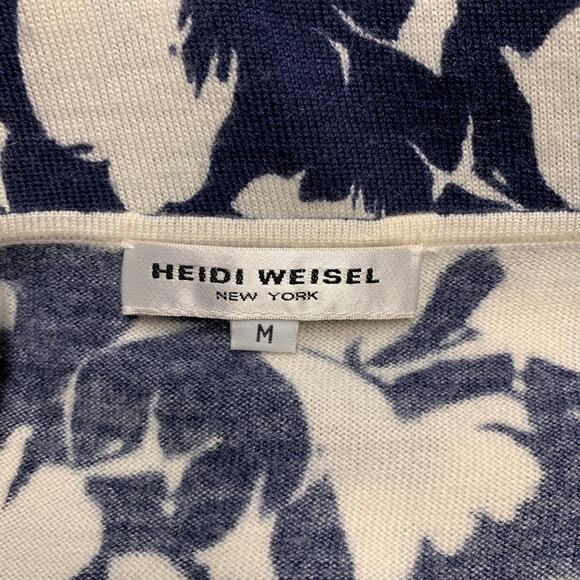 HEIDI WEISEL Size M Cream Navy Cashmere Abstract floral Cap Sleeves Casual Top - Picture 6 of 8